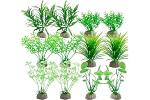 BAILMOLI Fish Tank Decorations, 12PCS Small Green Aquarium Plants Fish Tank Plants Artificial Set Aquarium Ornaments Accessories