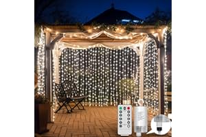 GCMacau Battery Powered Curtain Lights, 3M X3M 300LED Battery Fairy Tale Curtain String Lights, Waterproof, with Remote Control&8 Modes, Battery and Tpye C Powered, for Bedroom, Party(Cool White)