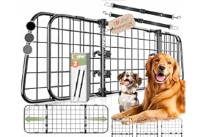 LovPet® Grille de séparation Universelle pour Chien - Largeur réglable - pour Coffre de Voiture - Dimensions (H x l x l) : 30 x 91-153 cm - avec 2 Ceintures de sécurité pour Chien - Noir