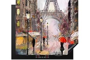 KitchenYeah© Copertura Tappetino Piano Induzione 60x52 cm Cucina Coprifornelli Protezione per Piano Induzione Parigi - Torre Eiffel - Pittura