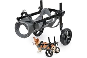 KAJILE Fauteuil Roulant Pliant et Réglable Pour Animaux de Compagnie,Poussettes pour Chiens de Taille Moyenne et Grande,Réhabilitation des Membres Postérieurs des Animaux de Compagnie,Gris,M