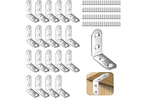 HHVERSE 20 Pcs Angle Brackets 90 Degree Bracket 40X40mm (4 Holes) L Shaped Bracket Stainless Steel Right Angle Bracke with 80 Screws Metal Corner Brackets for Wood Furniture Fixation