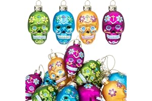 PURPLE STAR 12 ornamenti per albero di Halloween, decorazione a forma di teschio da appendere, palline in vetro con testa di scheletro con corda per Halloween, giorno dei morti, feste, cortili, decorazioni per