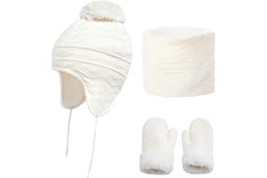 CheChury Sombrero de Invierno Bufanda para Niñas Niños Gorro y Bufanda Mitones de Punto Bebés y Niños Pequeños Gorro de Invierno con Color Puro Sombrero de Pompón Niñas Niños 1-6 Años
