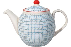 Bloomingville Teiera con Motivo Carla - de Loza colorato ø 14 cm, Blu, Ceramica Gres, capacità 1200 ml