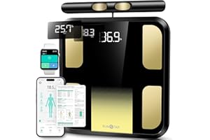 RunSTAR Körperfettwaage, Personenwaage digital mit 8 Elektroden für Körpergewicht und Körperfett, BMI, Muskelmasse und Analyse von 28 Körpermaße App-Nutzung, 3-Metrik-Anzeige, 180kg