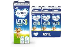 Mellin 3 - Latte di Crescita Liquido per Bambini dal 1° anno compiuto al 2° anno, Pronto all'uso - Formato Convenienza da 6 litri (6x1L)