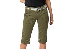 FRESH MADE Damen Capri-Hose 3/4-Shorts mit Metallic Gürtel