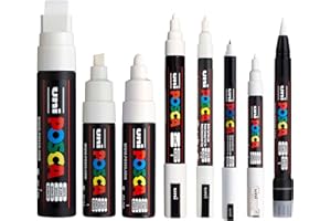 Posca Biały - pełny zestaw 8 długopisów (PC-17K, PC-8K, PC-7M, PC-5M, PC-3M, PC-1M, PC-1MR, PCF-350)