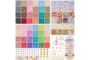 packra Perles Pour Bracelet, Perles Heishi 6mm Perle Plate pour Bracelet, 48 Couleurs Perles pour Bijoux Kit, Perles Polymère Perles Lettres pour Bijoux DIY Collier Bracelet Boucle D'oreille