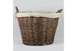 COUNTRY CLUB Inglenook ROUND WICKER Log Basket With REMOVABLE Lining- (FIRE161)