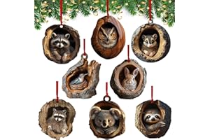 Axinyijia 8 Piezas Adornos de Animales Acrílicos de Navidad, Colgante 2D Animales Decoración Árbol de Navidad con Búho Koala Mapache Animal Christmas Ornaments