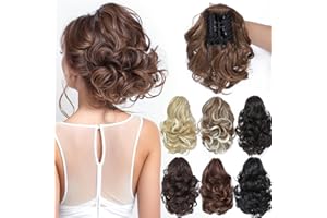 Yamel Ponytail Extension Light Brown Short Cute Curly Wavy Claw Jaw Clip in Synthetic Hairpiece Pony Tail Tale Ponytail Hair Extensions