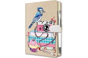 DWIYITTN Journal Notebook Lined, Hardcover Notebooks with Magnetic Closure and Pen, 192 Pages Personal Diary Writing Notebooks for Women Girls 19 x13.5 cm, Mocking Bird