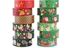 JODSEN 12 Rollos Cinta Washi de Navidad Cintas Decorativas de Vacaciones Cinta de Papel de Enmascaramiento de Santa Claus Cinta Adhesiva Cinta de Envoltura de Regalos Decorativos Para Scrapbook DIY Craft