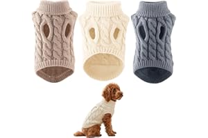 JBLJDWD 3PCS Dog Jumpers, Knit Sweaters for Small to Medium Dogs, Soft Warm Winter Dog Outfits for Small Dogs in White, Khaki and Dark Gray