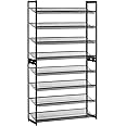 SONGMICS Shoe Rack, 8-Tier Stackable Shoe Storage Shelf, Metal Shoe Organiser with Adjustable Flat or Angled Shelves, 30.5 x 92.3 x 163.4 cm, Holds 32-40 Pairs, Black LMR08B