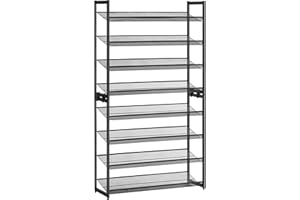 SONGMICS Étagère à Chaussures à 8 Niveaux, Étagère à Chaussures Empilable, Étagère de Rangement en Métal, Planches Réglables, 30,7 x 92,5 x 163,5 cm, 32-40 Paires, Noir LMR08B