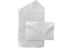 Wanderings Handmade White Deckle Edge All-in-One Card Envelopes - 10.5x15 cm - Package of 25 - for Announcements Wedding Invitations Greeting Cards Crafts - 150 GSM