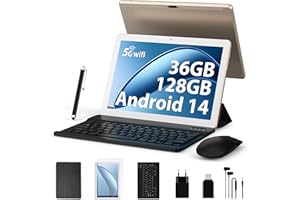 FORUSER Android 14 Tablet 10 Pollici Tablet in Offerta Octa-Core 2.0 GHz, 5G WiFi 6/ BT5.0, 36GB RAM+128GB ROM(TF 1TB), Dual Camera 8000mAh,Tablet con Tastiera,penna,mouse(Oro)