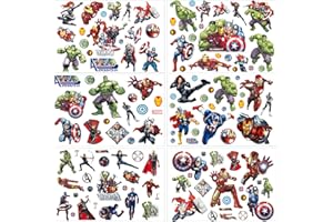 VINEEN Marvel Temporary Tattoo Set, 6 Sheets Avenger Fake Waterproof Temporary Tattoos Sticker for Boy Girl Teens Birthday Party Bags Fillers Favors Supplies Gifts Goodies Decoration