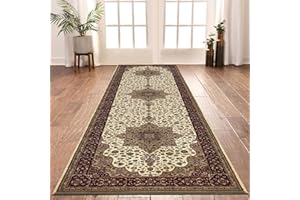Shop Direct 24 Hallway Runner, Classical Geometric Design Rugs Non Slip Washable Long Narrow Hall Living Room Carpet Runner Rug Kitchen - 80 X 300 - Rome Cream