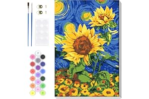 Lxmsja Dipingere con i Numeri Adulti Con Cornice, Girasole Paint by Numbers Kit Principianti Con 3 Penne, Hobby Creativi Adulti Idee Regalo Donna Decorazioni Casa - 20x30cm
