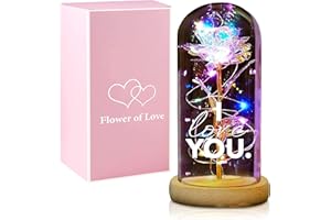 ‎SMYLA Smyla Personalisierte LED Ewige Zauber Rose Ich Liebe Dich Geschenk - I Love You - Künstliche Blumen im Glasdom mit Gravur für Paare, Valentinstag, Jahrestag