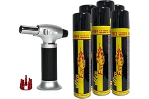 Clearfee Butan Flambierbrenner | inkl. 6x je 300ml Butan Nachfüllgas | 1300°C max. Temperatur, 0.28KW stark | Lötlampe, Küchenbrenner, Bunsenbrenner für Küche, Camping & Werkstatt Brenner