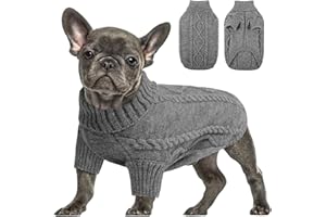 Queenmore Pull Chien Grande Taille Bouledogue Français Chaud Pull-Overs pour Chiens Pull Chihuahua Manteau Teckel Vetement pour Chien Chat d'hiver, Gris foncé, L