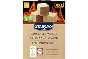 STARWAX - Cubos encendedores - hasta 20 min de combustión - Encendido rápido - No altera el Sabor de los Alimentos - Certificación PEFC - x34 Cubos