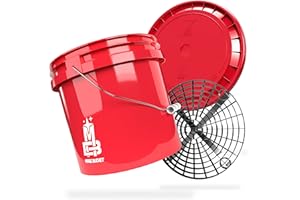 MAGIC BUCKET | Auto Handwäsche Bundle | Wascheimer mit passendem Eimer Deckel 3,5 US GALLONEN ca. 13 Liter | Mit Grit Guard Eimereinsatz Schmutzsieb | Waschset Rot/Schwarz