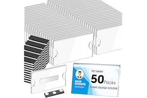 FACCITO Placas de Identificación Magnéticas 90 x 54 mm Etiqueta de Tarjeta de Identificación Horizontal Insignia de Nombre con Imán de Acrílico Transparente Imprimible para Exhibición DIY (50 Piezas)