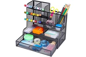 Vikmyer Organizzatore portapenne a rete con cassetto, portamatite multifunzionale per scrivania, organizer da scrivania e accessori per ufficio scuola (M)