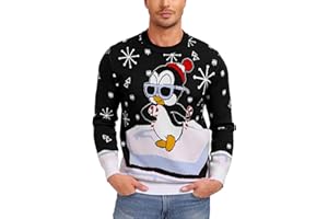 DEMEGIMI Demigimi Weihnachtspullover Herren Ugly Lustig Strickpullover Ugly Christmas Sweater Weihnachtspulli Pinguin Sweatshirt hässlicher Weihnachtspullover
