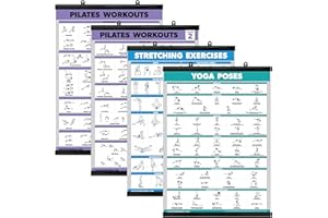 Palace Learning 4 Pack - Pilates Workout Volume 1 & 2 + Stretching + Yoga Poses - Exercise Poster Set (18 x 24, LAMINATED with Plastic Frame)