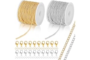 GOTDYBST 2 Stück 10 M Gliederkette Meterware, Ketten Zum Basteln, Mit 20 Karabinerverschlüsse Und 40 Ringen, Schmuck Basteln Zubehör für Die DIY-Schmuckherstellung (2 * 3mm)