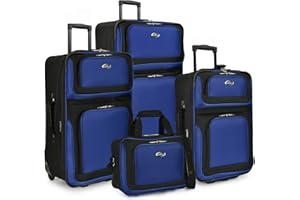 U.S. Traveler New Yorker Lightweight Softside Expandable Travel Rolling Luggage Set, Blue, 4-Piece Set (15/21/25/29), New Yorker Lightweight Softside Expandable Travel Rolling Luggage Set