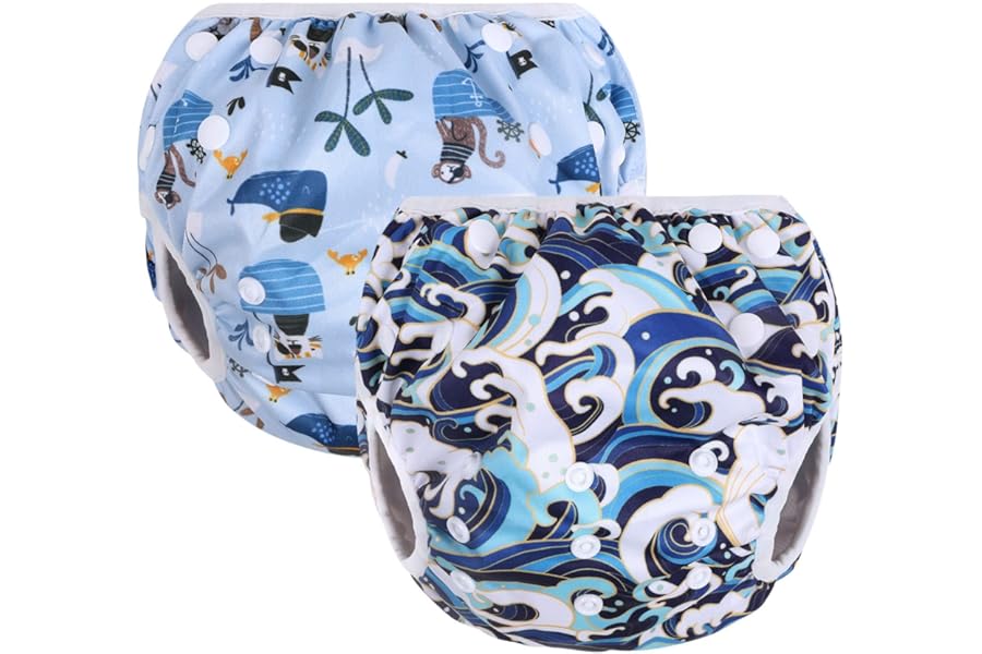 Vicloon Swimming Nappy Reusable, 2 Packs Baby Swim Nappy Comfortable Swim Nappies, Adjustable Size Washable Nappy for Swimming Lessons/Holiday