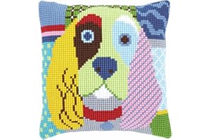 VERVACO Punto De Cruz Kit Cojin Decorativo Perro CALICÓ Manualidades Adultos Decoracion Bordar Kit Principiantes Completo DIY Bordado Creativo Regalo ca. 40x40 cm Cross Stitch Embroidery