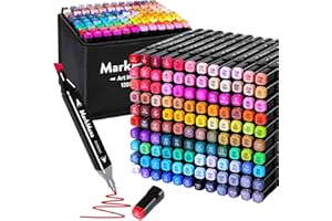 MarkMuse Marcatore 120 Colori, Pennarelli Doppia Punta 2S Asciugatura Rapida, Marker Pennarelli Professionali con Base e Borsa per Adulto Sketch, Colorare, Illustrazioni, Disegnare, Anime