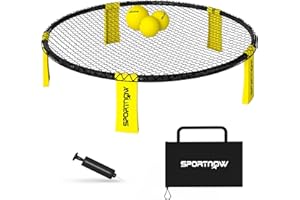 SPORTNOW Spike Game Set, Mini Beach Games Set with Net, 3 Balls and Ball Pump, Portable with Carrying Bag for Outdoor Team Sports, Yellow