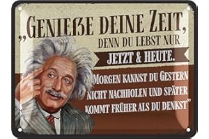 LANOLU Retro Blechschild- Genieße deine Zeit - Poster aus Metall mit Zitat, Geschenke für Freundinnen, Lebensweisheiten in Shabby Deko Style, Sprüche vintage Metallschild 15x20cm