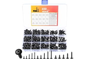 AIOUHMYM 450 PezziViti autofilettanti, M3 M4 M5 Viti Nere per Carrozzeria, Set di Viti a Testa Tonda e Piatta Croce, vViti per Legno Pannelli Acustici, Parafanghi Auto, Paraurti