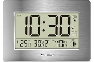 Youshiko Radio Controlled Wall Clock (Official UK Version) Large Screen LCD Silent Auto Set Up with Day Date Month