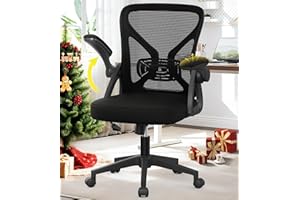 YONISEE Office Chair, Ergonomic Desk Chair with Adjustable Lumbar Support, 90°Flip-up Armrests, Mid-back Mesh Chair with Comfy cushion for Home Office