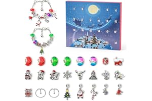 ‎JARKYFINE Jarkyfine 2023 DIY Armband Adventskalender für Kinder, Armbänder Weihnachtsgeschenke, Schmuckherstellungs-Sets für Mädchen mit 22 Charm-Perlen und 2 Armbändern