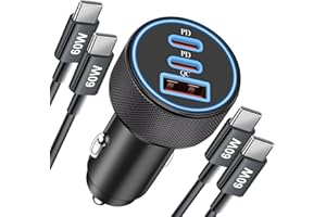 LUOSIKE 67W Cargador Coche Carga Rapida USB C para iPhone 17 Air 16 15 Pro MAX 16e, Samsung Galaxy S25 S24 S23 S22 Ultra, Pixel 9 8 7, Mechero Accesorios de Dual USBC y USB-A 12V Adaptador 2Pack Tipo C Cable