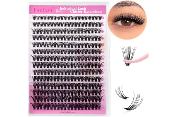 FADLASH 280pcs Extensiones Pestañas Postizas Individuales 40D Cluster Lashes 0.07mm Rizo D Mix 8-16mm Volumen Ruso Pestañas Racimo
