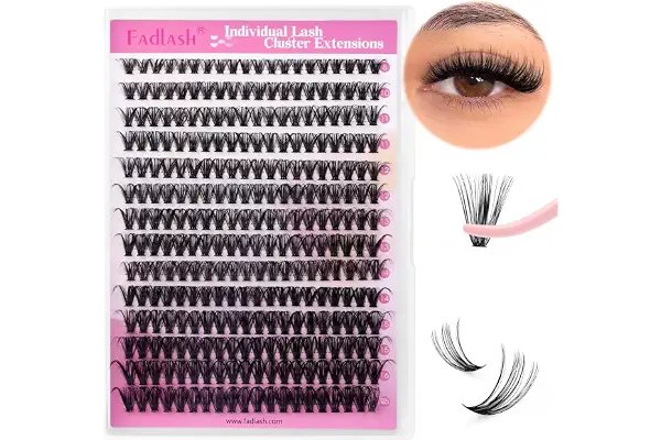 FADLASH 280pcs Extensiones Pestañas Postizas Individuales 40D Cluster Lashes 0.07mm Rizo D Mix 8-16mm Volumen Ruso Pestañas Racimo